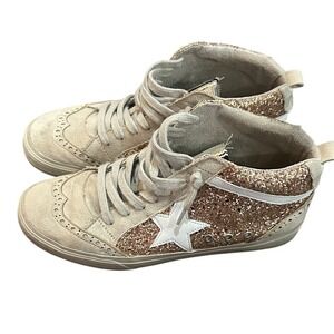 ShuShop Glitter High-Top Sneakers - Gold and Cream